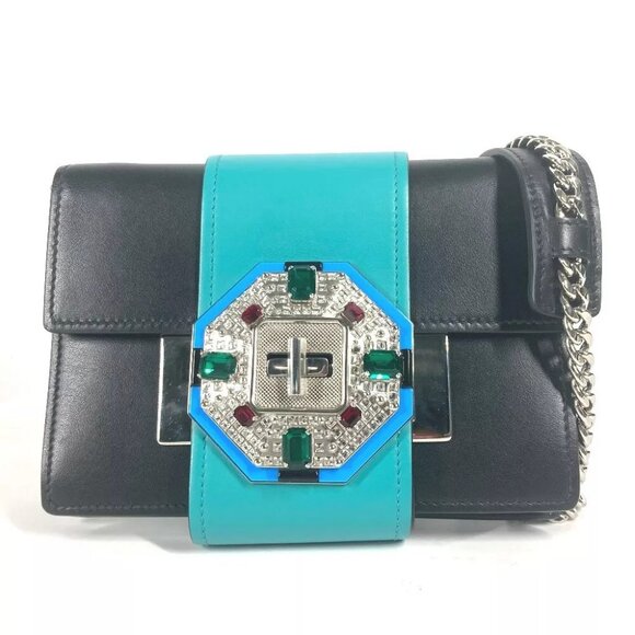 PRADA 1BD067 2WAY bag rhinestones Crossbody Pochette Clutch Bag Shoulder Bag
